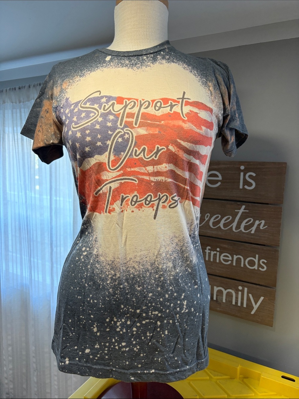Support Our Troops American Flag Graphic Tee - Gray/Red/Blue